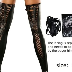 Black Faux Leather Lace-Up Stocking